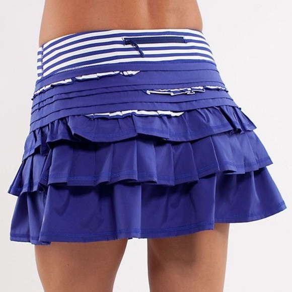 RARE Lululemon Run Back On Track Ruffle Skirt Pigment Blue White Narrow Bold 4